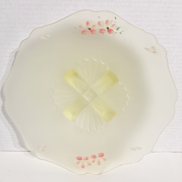 Depression Satin Glass Short Footed Compote Reverse Painted Floral Scallop Edge - Picture 2 of 13